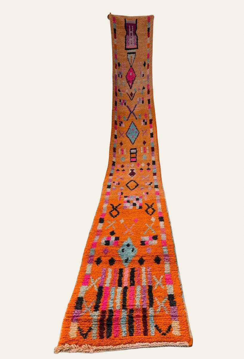 Made-to-Order Moroccan Boujaad Wool Runner 97 – Orange & Blue , multicolour – 70 × 550 cm