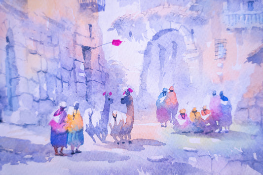ORIGINAL ARTWORK Watercolor Peru - two llamas