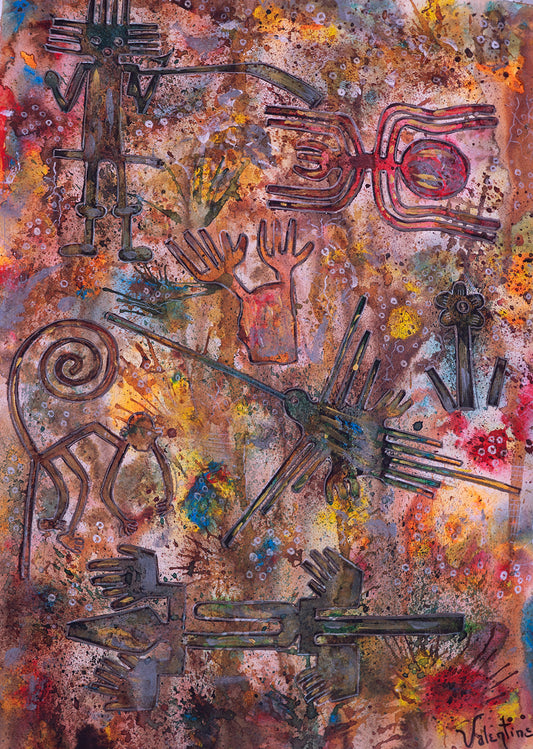 ORIGINAL ARTWORK - Acrylic and watercolor in paper - Nasca lines