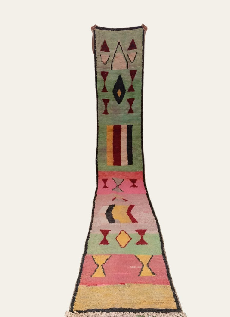 Made-to-Order Moroccan Boujaad Wool Runner 101 – Cream, Pink, Green & Red – 80 × 480 cm