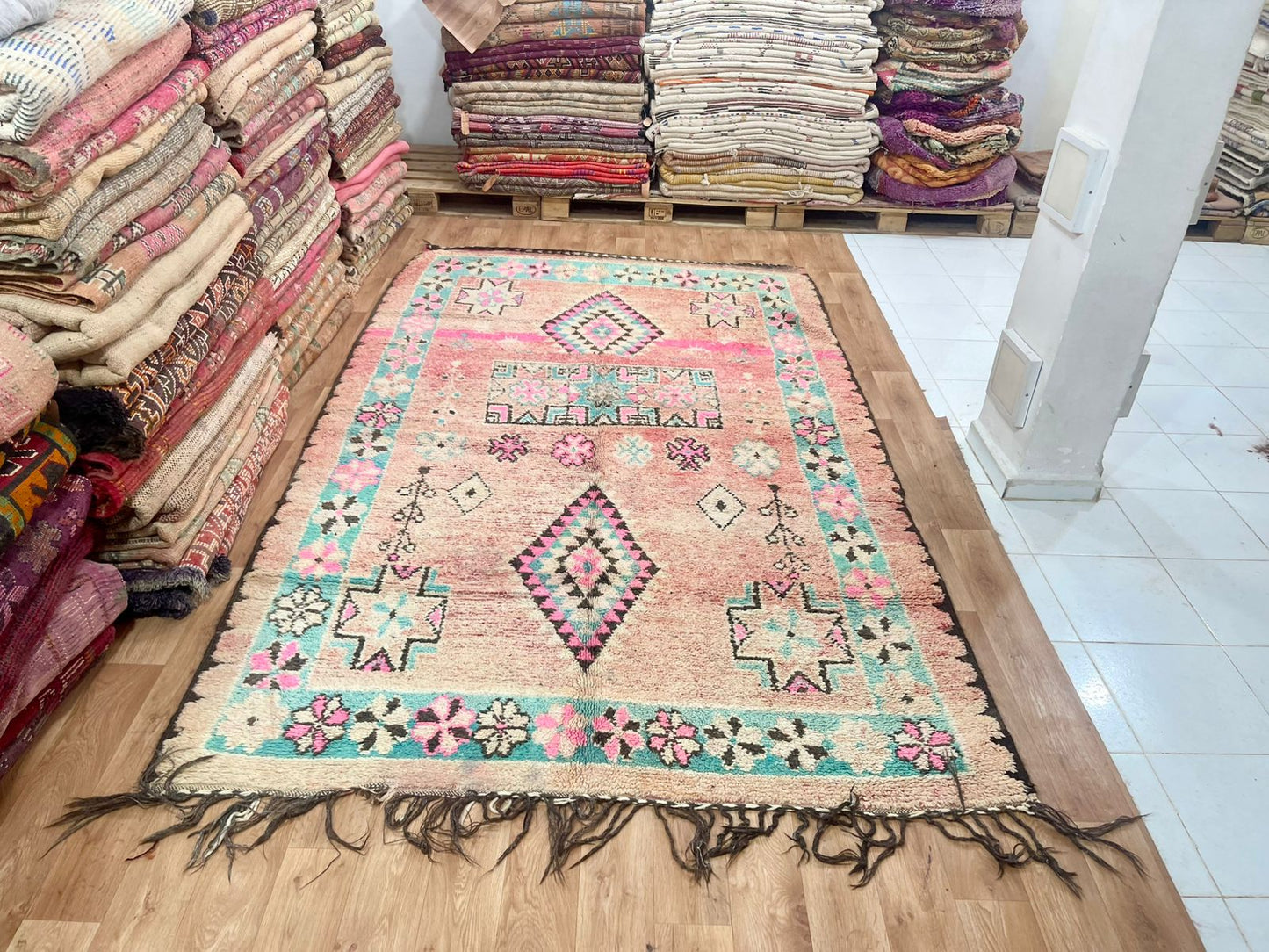 Pink and Blue Vintage Moroccan Boujaad Rug - 3000 x 1900 mm Only PRESALE