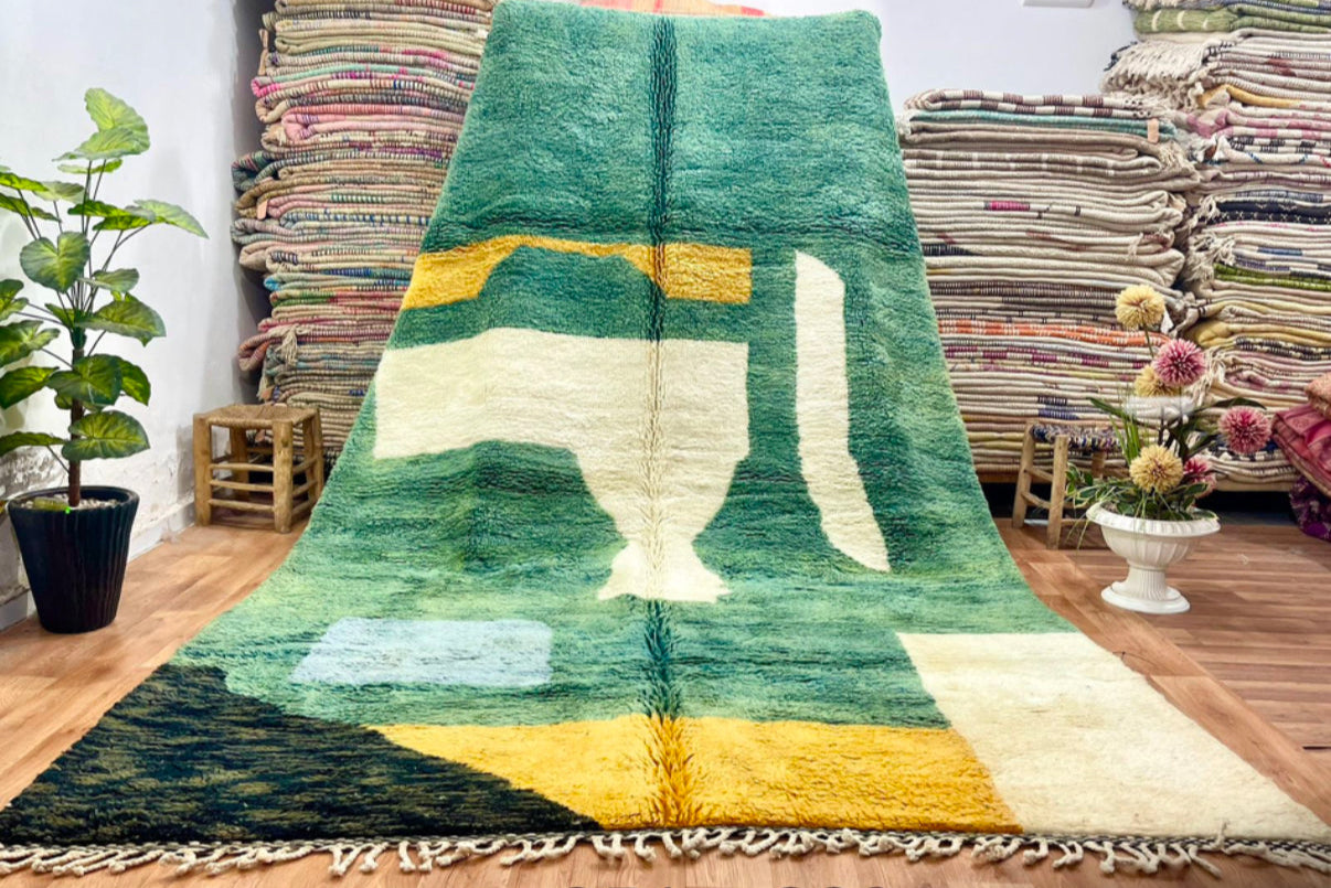 NEW MOROCCAN RUG GREEN 350X225 (0308)