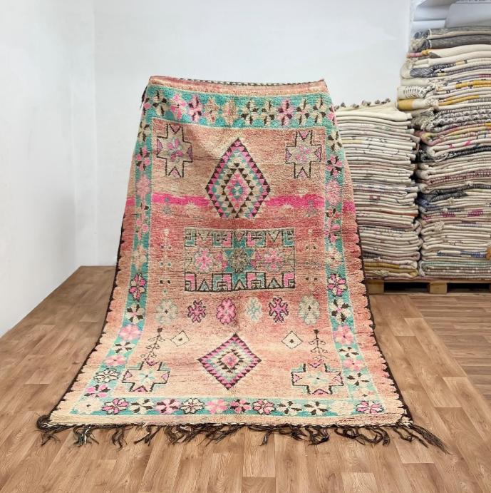 Pink and Light Blue Vintage Moroccan Boujaad Rug - 3000 x 1900 mm