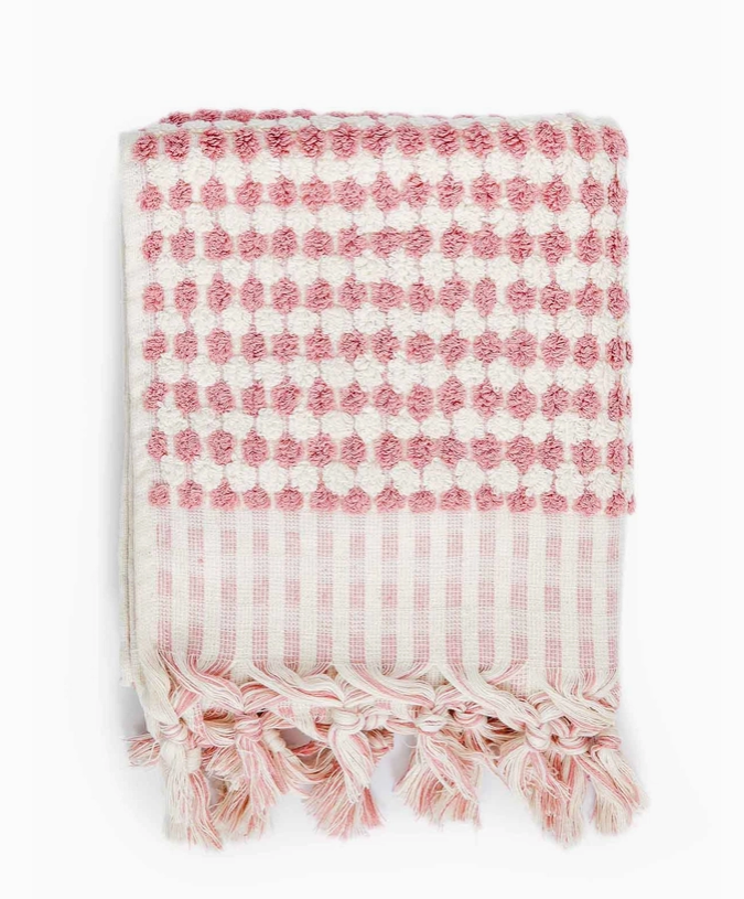 Pompom Turkish Cotton Hand Towel - Pink Clay