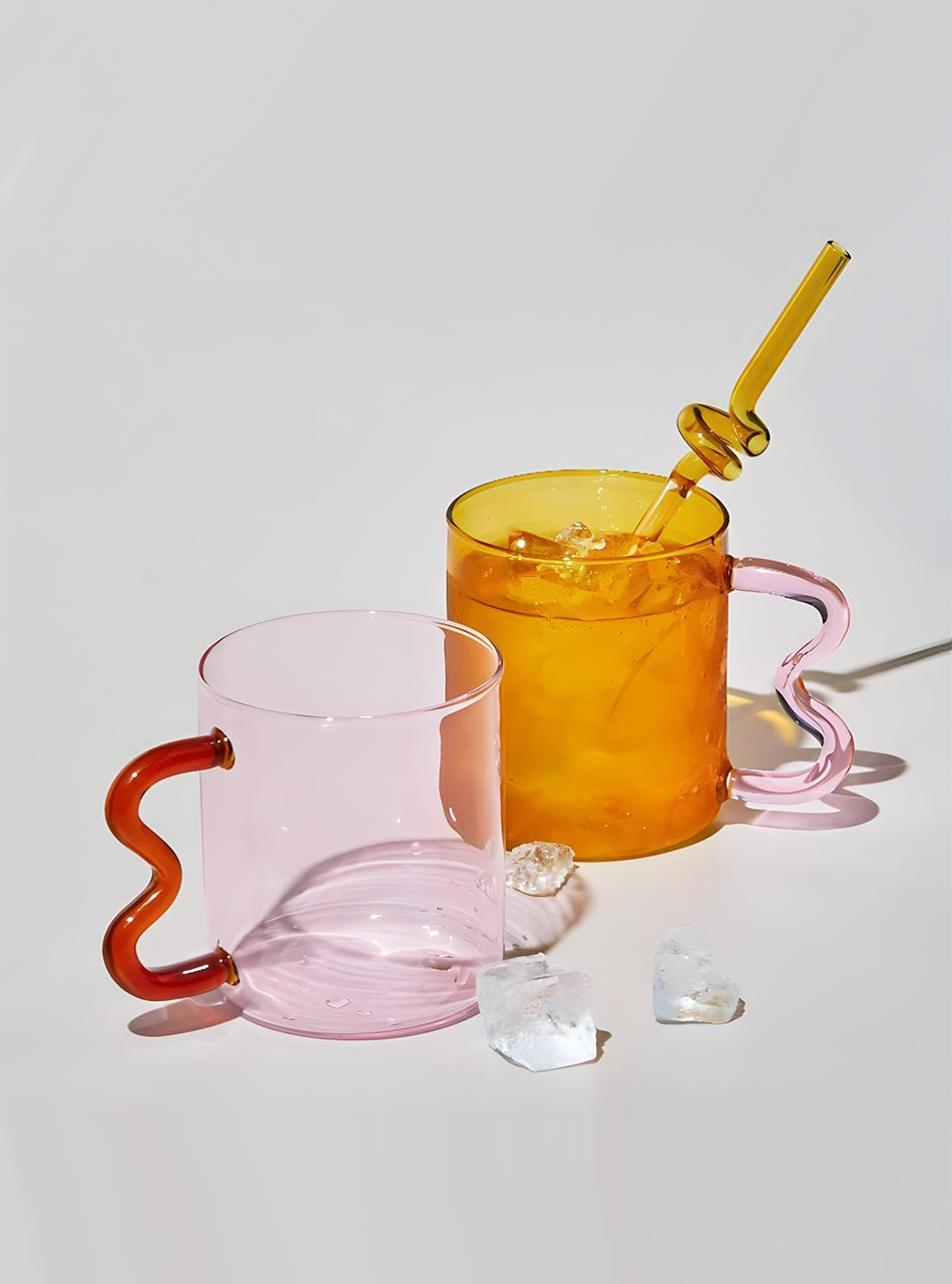 Bonbon Glass Cup - Amber With Pink Handle