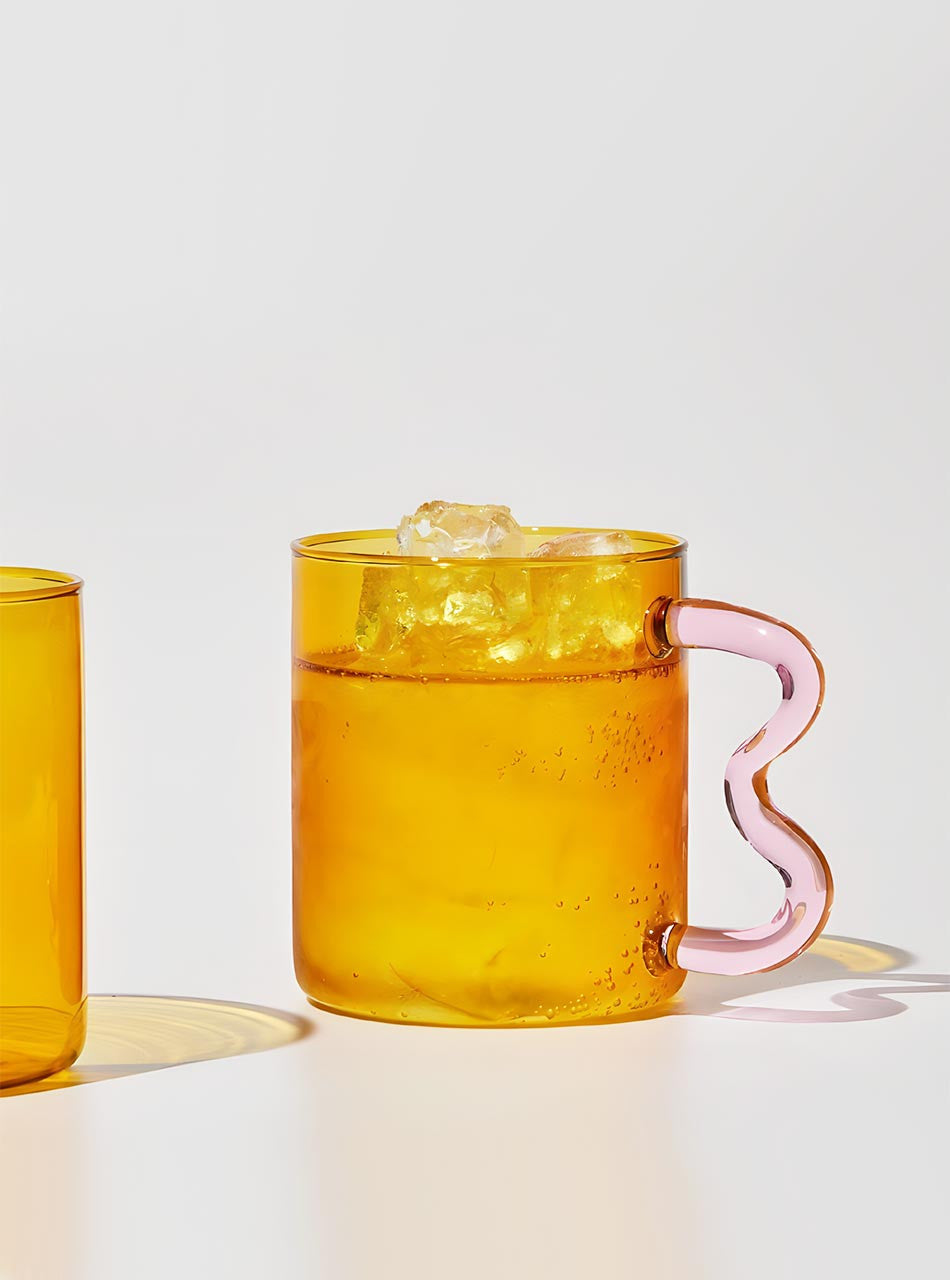Bonbon Glass Cup - Amber With Pink Handle