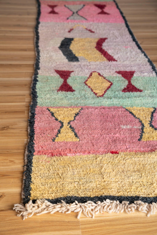 Made-to-Order Moroccan Boujaad Wool Runner 101 – Cream, Pink, Green & Red – 80 × 480 cm