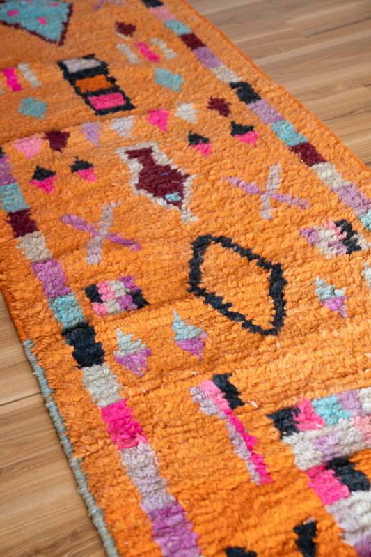 Made-to-Order Moroccan Boujaad Wool Runner 97 – Orange & Blue , multicolour – 70 × 450 cm