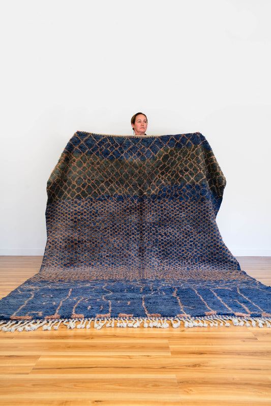 New Blue & Gold  Moroccan Beni M'Rirt  Rug  3200 x 2050mm
