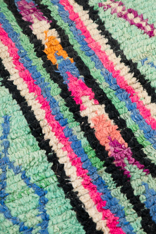 Made-to-Order Moroccan Boujaad Wool Runner 88 – Mint Green, Pink & Black – 75 × 500 cm