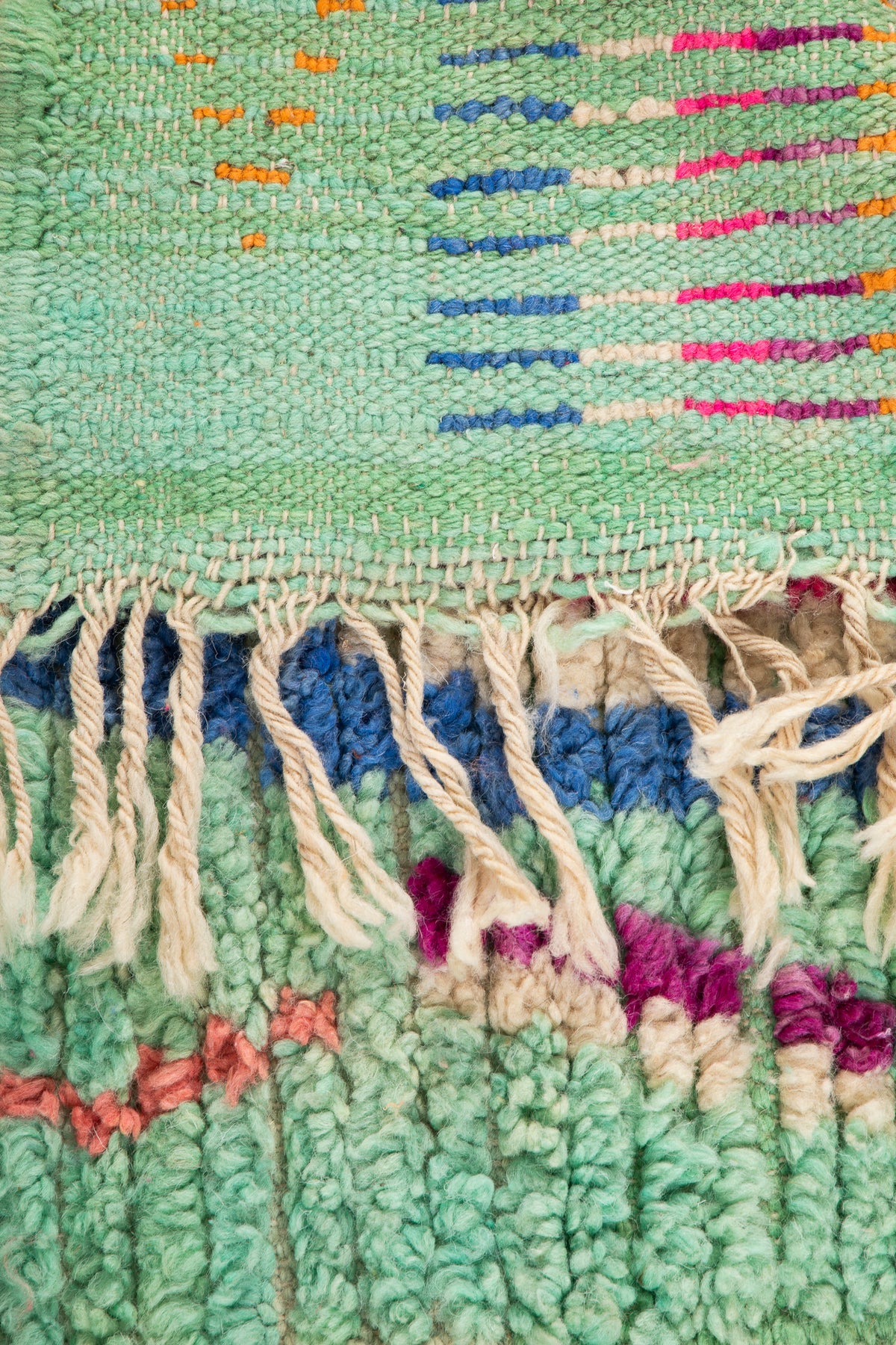 Made-to-Order Moroccan Boujaad Wool Runner 88 – Mint Green, Pink & Black – 75 × 500 cm
