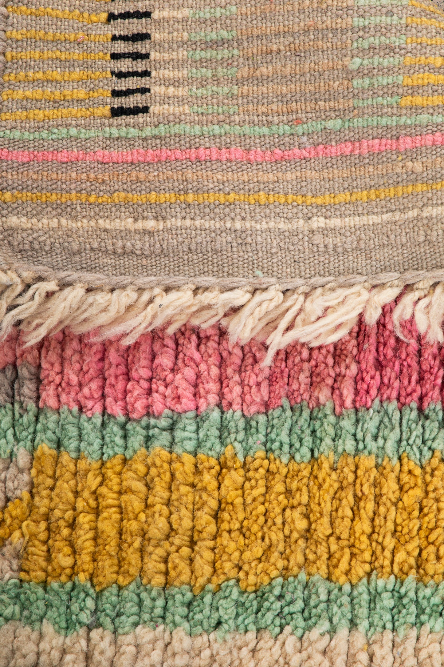 Made-to-Order Moroccan Boujaad Wool Runner 92 – light Green, Pink, Mustard & Black – 80 × 610 cm