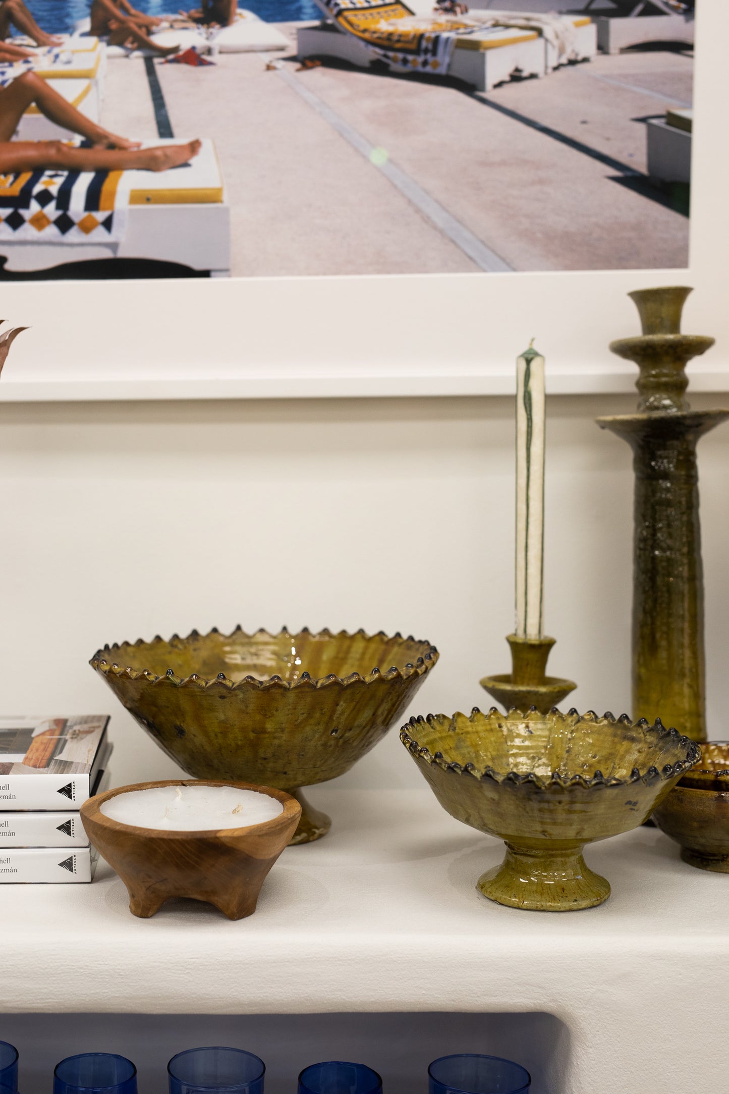 Moroccan Mustard Zig Zag Pedestal Bowl - Medium