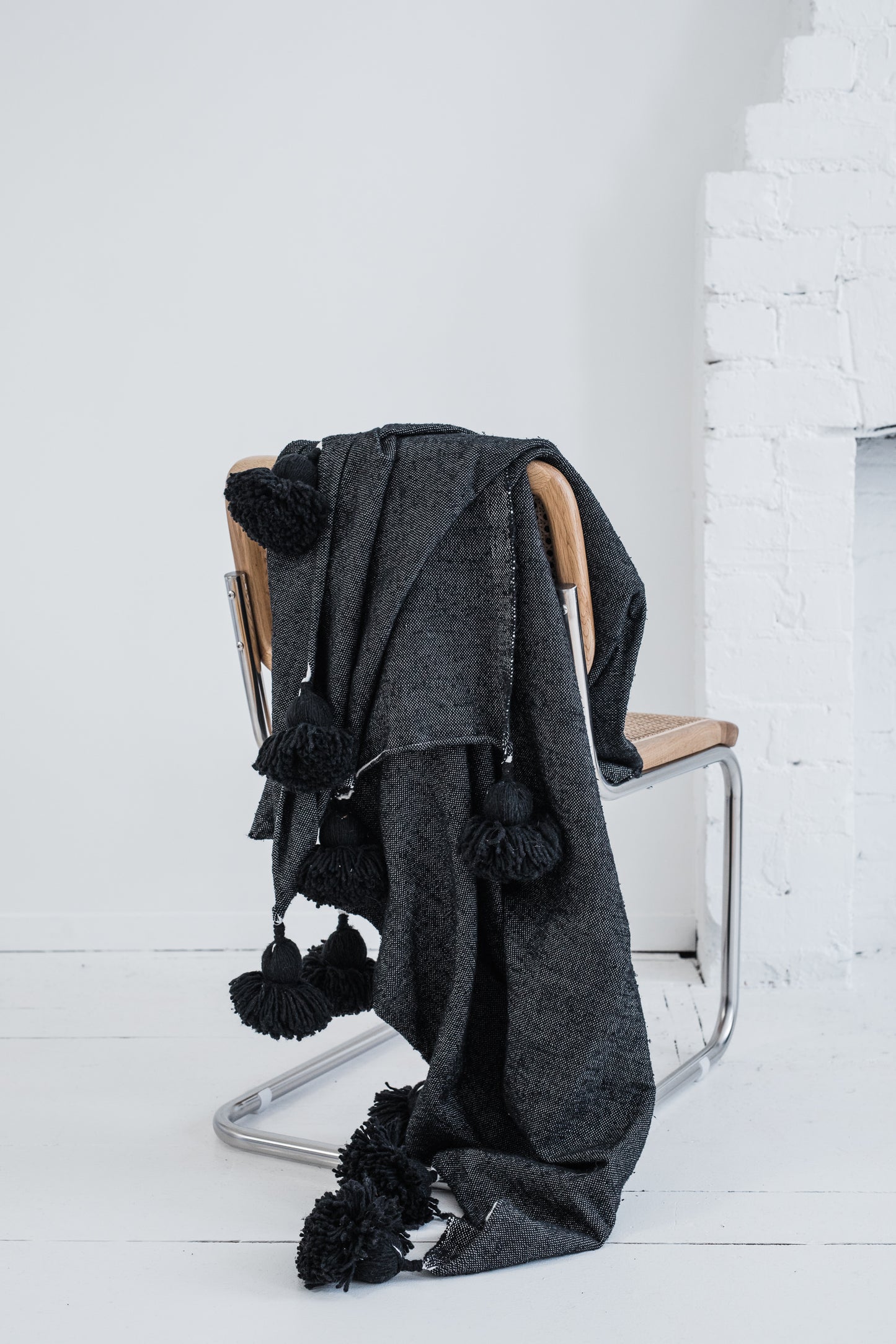Black Pom Pom Blanket Bohzali NZ