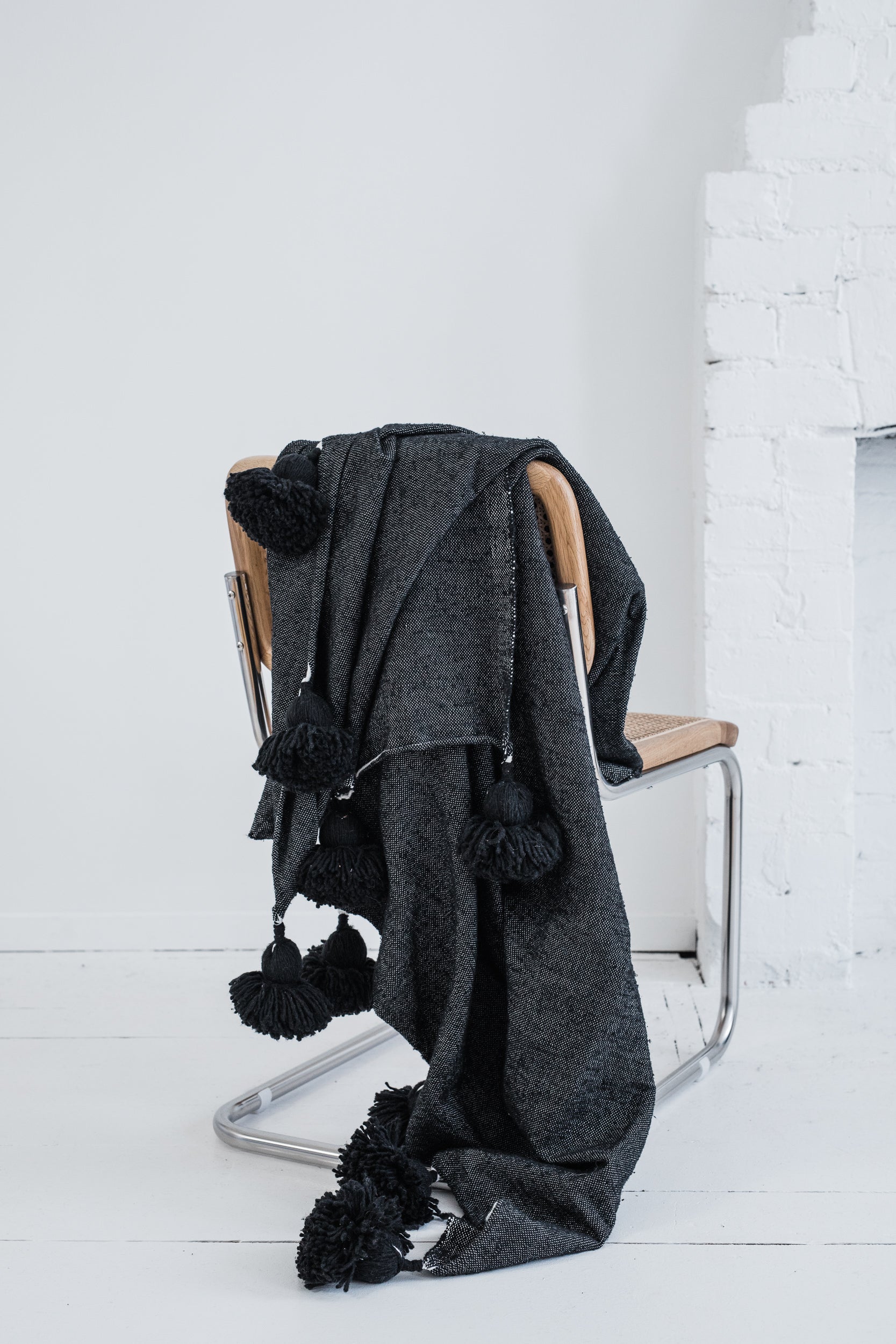 Black Pom Pom Blanket Bohzali NZ