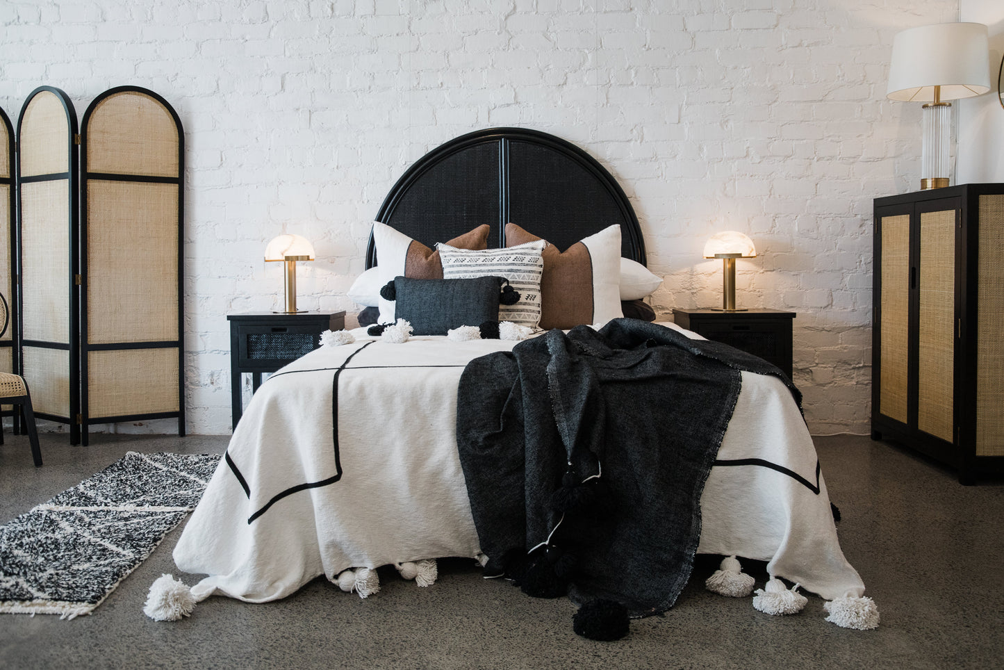 Black Pom Pom Blanket Bohzali NZ