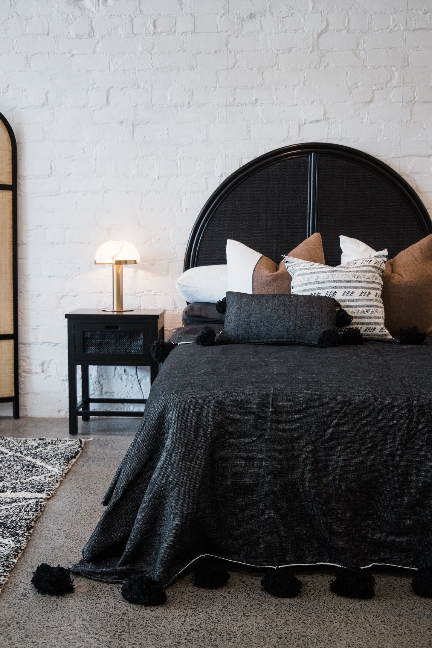 Black Pom Pom Blanket Bohzali NZ