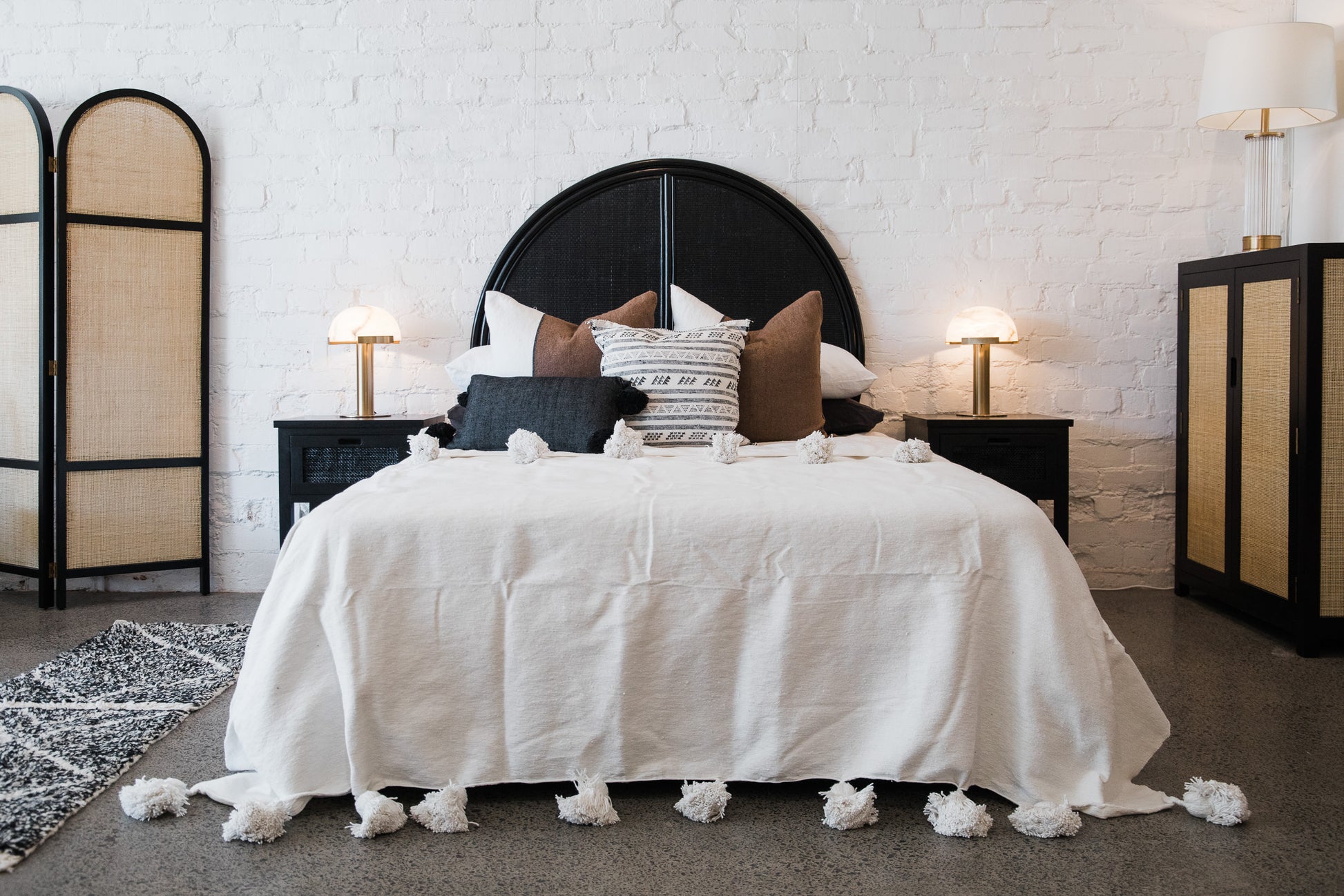 Black Pom Pom Blanket Bohzali NZ