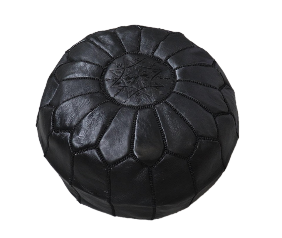 Bohzali Moroccan Leather Pouf nz Black
