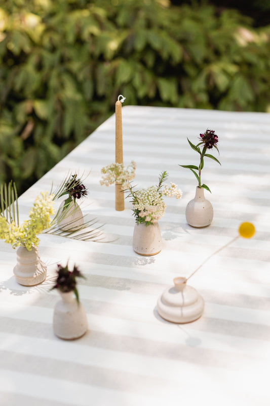Sand & White Stripe Round Tablecloth
