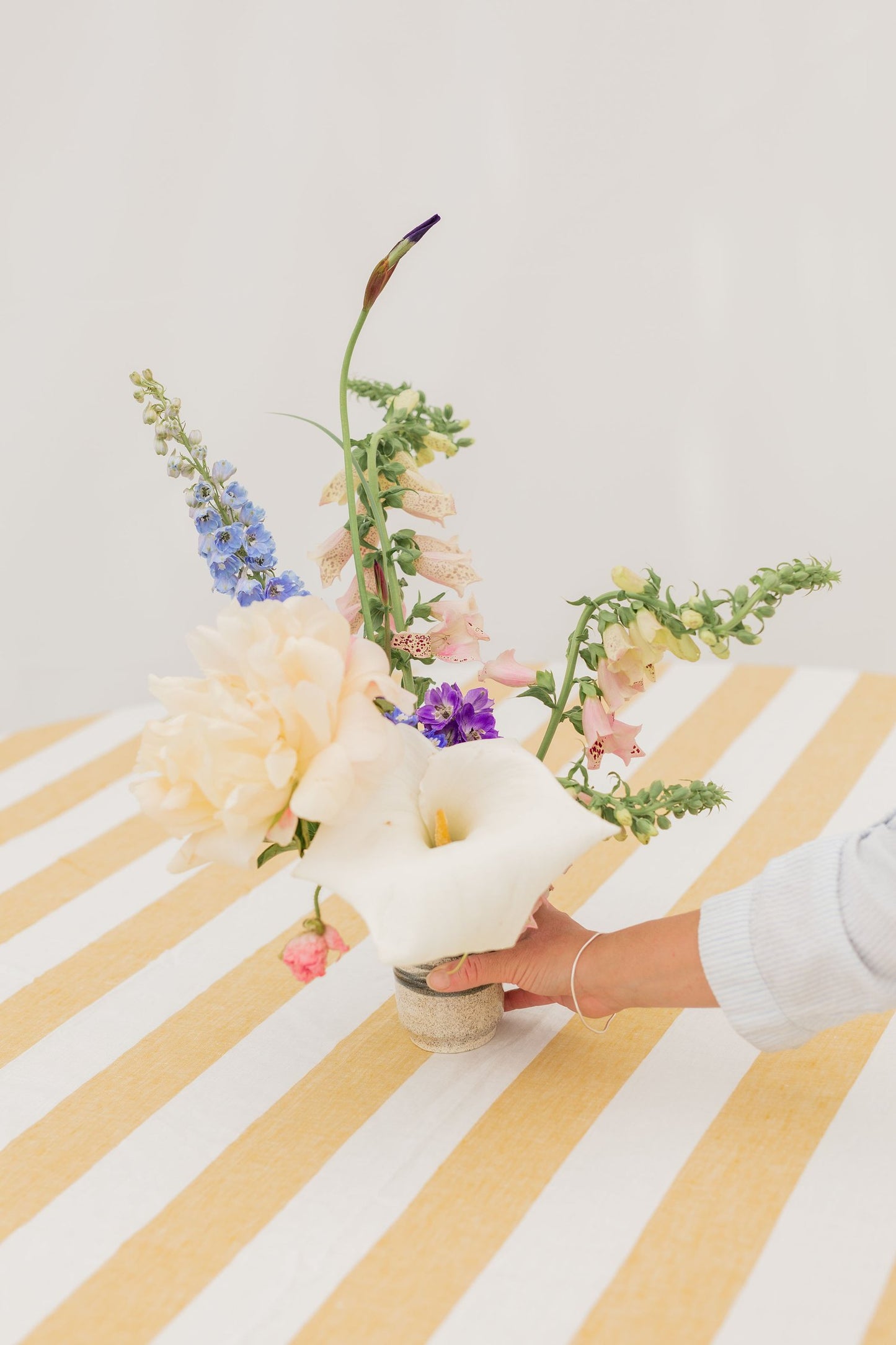 Beeswax & White Stripe Round Tablecloth