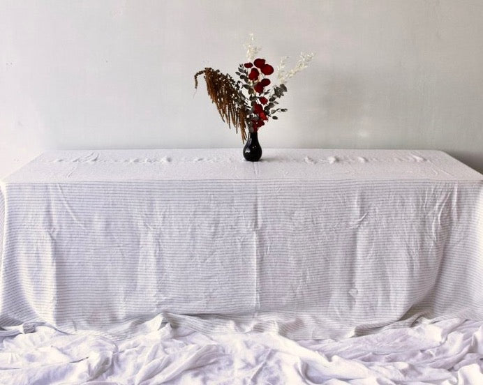 Olive Pinstripe Round Tablecloth