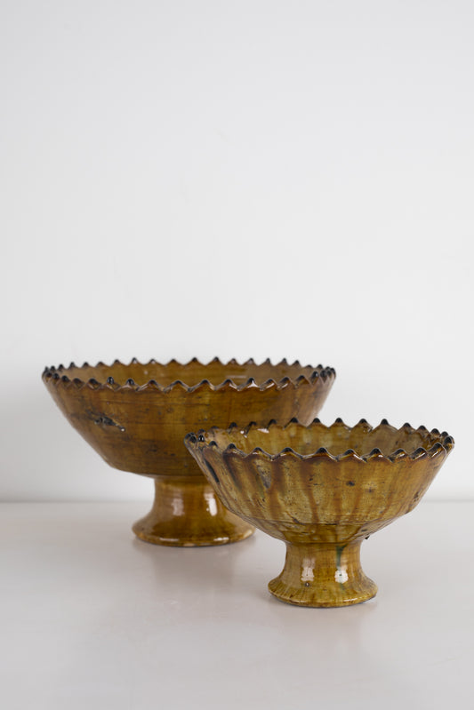 Moroccan Mustard Zig Zag Pedestal Bowl - Large