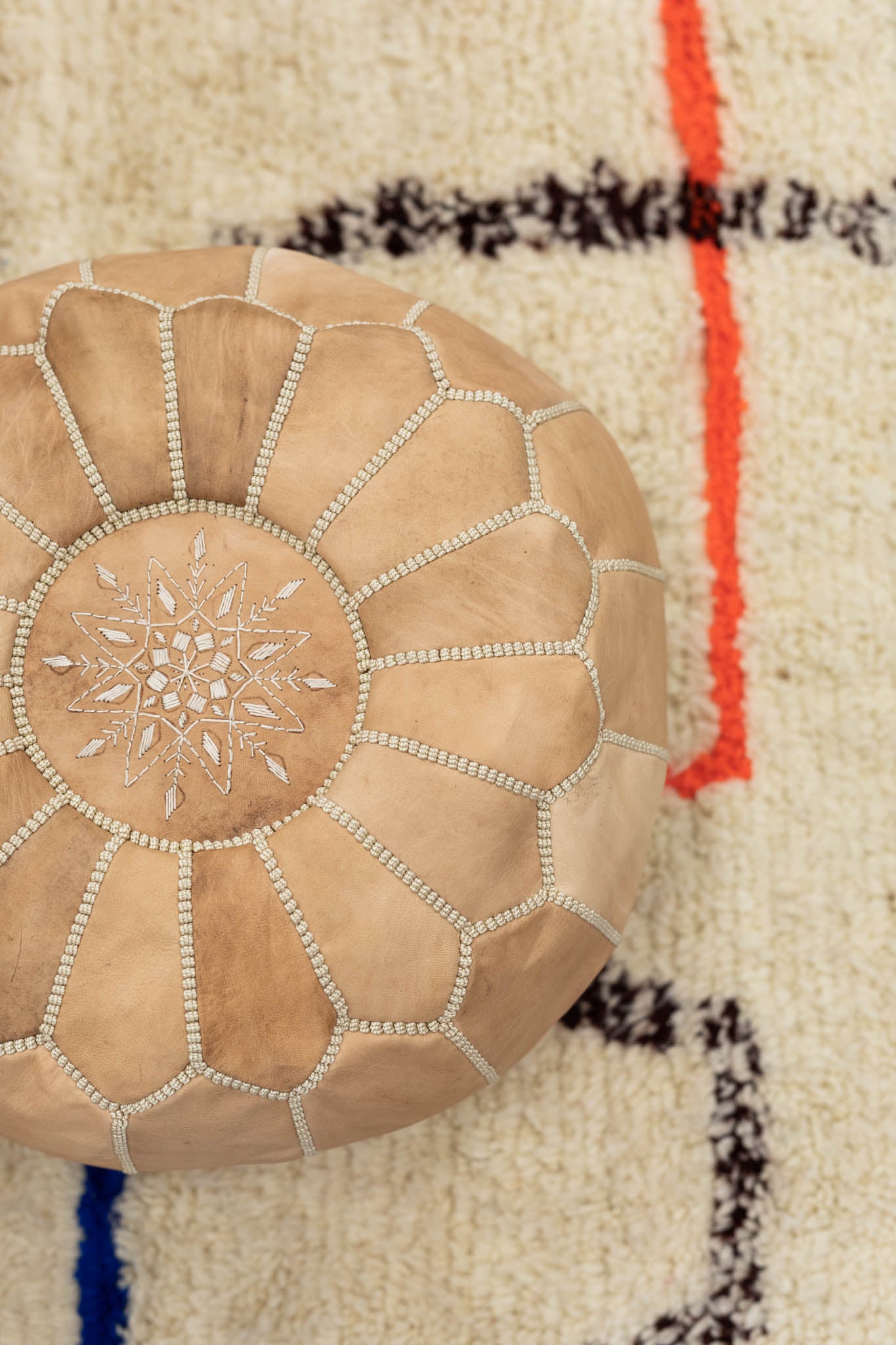 Bohzali Moroccan Leather Pouf nz Natural Oiled