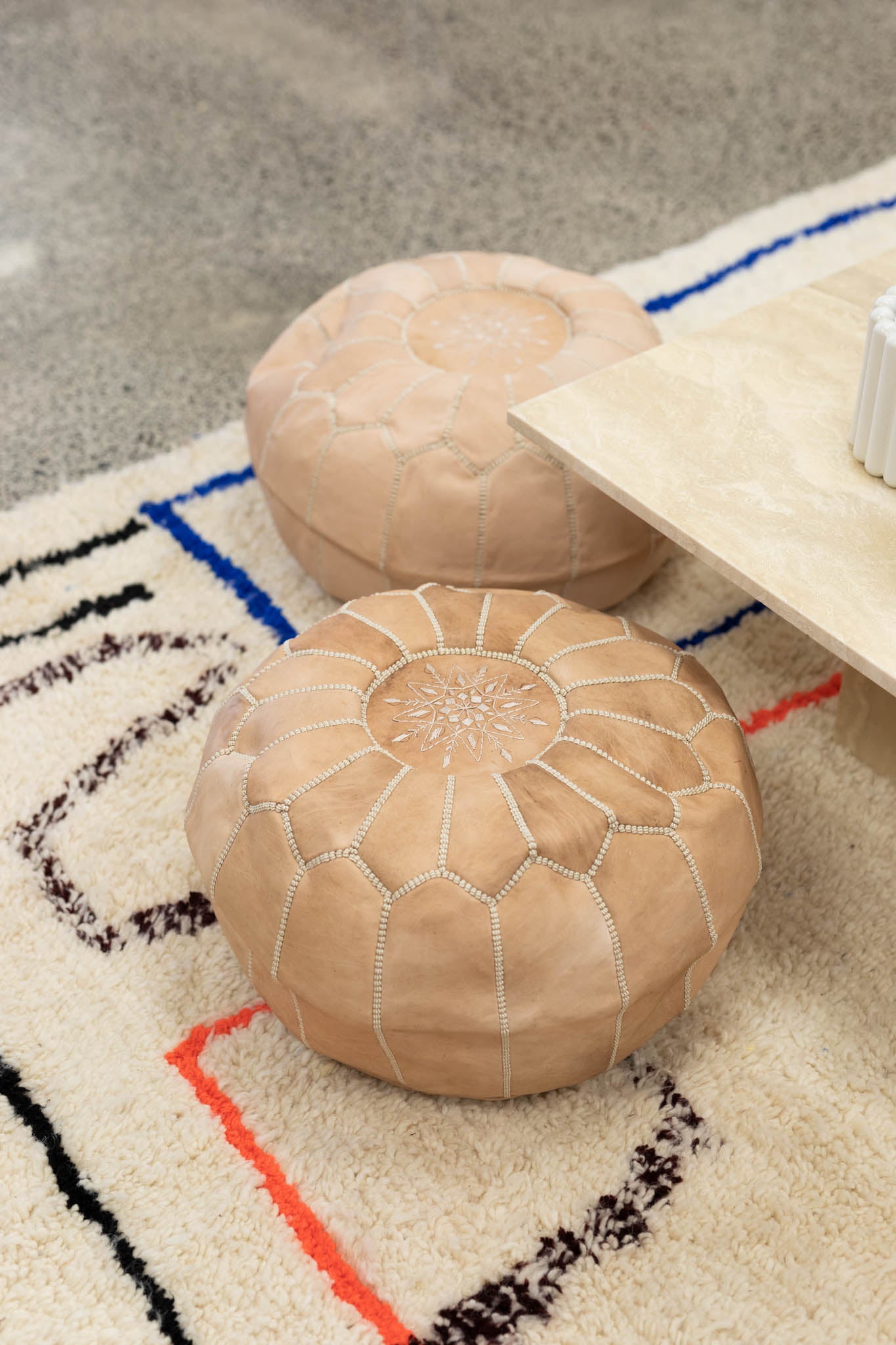 Bohzali Moroccan Leather Pouf nz Natural Oiled