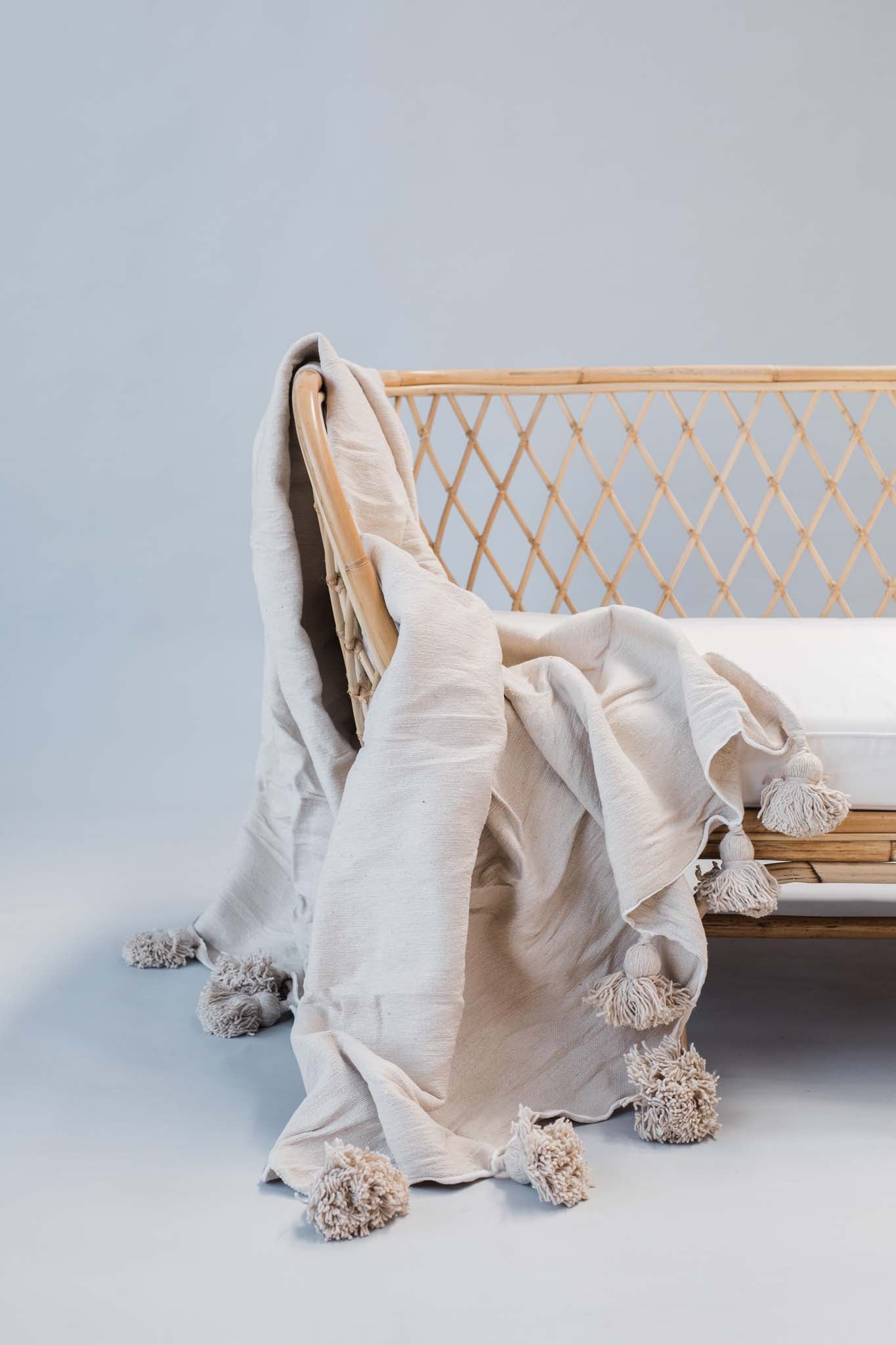 Oyster Pom Pom Blanket Bohzali NZ