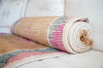 In-Stock Moroccan Boujaad Wool Runner 55 – brown, prink, grey  – 77 × 500 cm