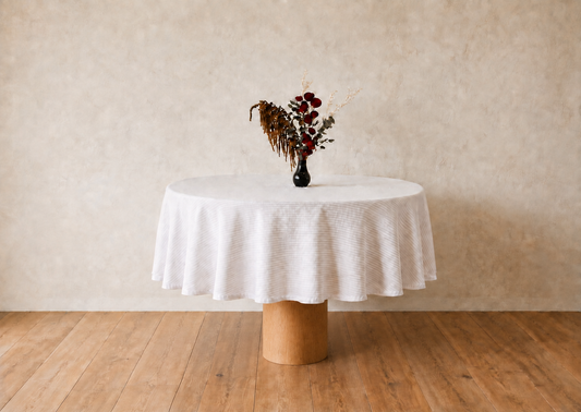 Olive Pinstripe Round Tablecloth