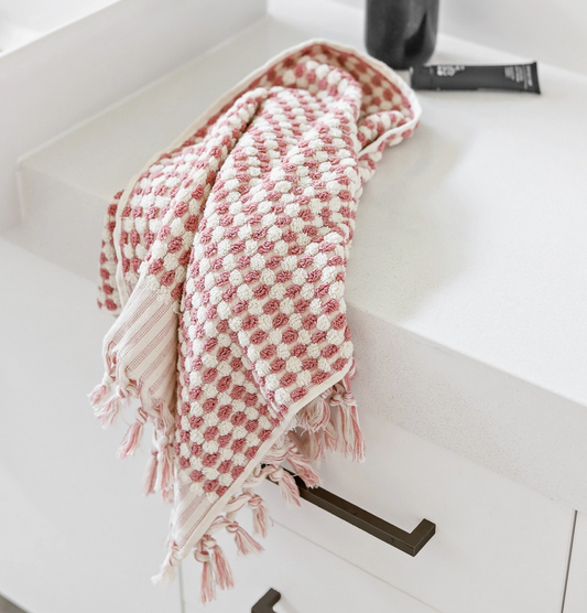 Pompom Turkish Cotton Hand Towel - Pink Clay