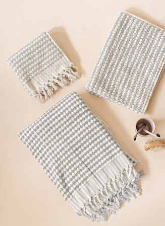 Pompom Turkish Cotton Hand Towel - Pale Grey