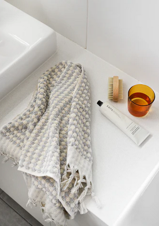 Pompom Turkish Cotton Hand Towel - Pale Grey