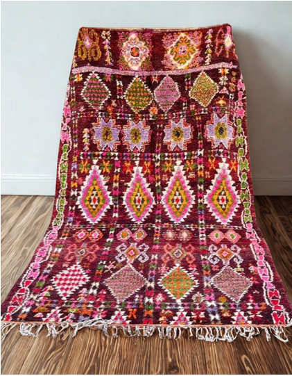 Vintage Moroccan Boujaad Rug - Geometric pink  -  365 x 200 mm