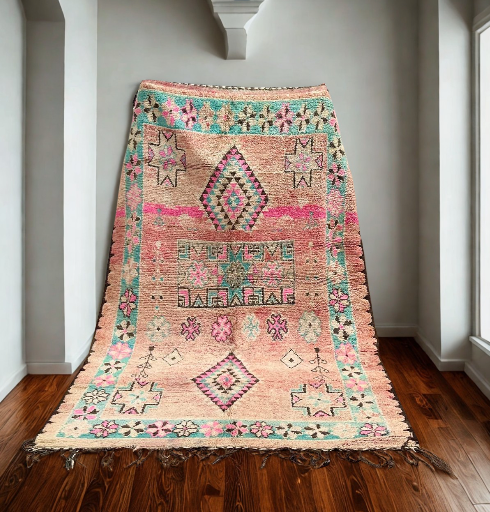 Pink and Light Blue Vintage Moroccan Boujaad Rug -  3000 x 1900 mm
