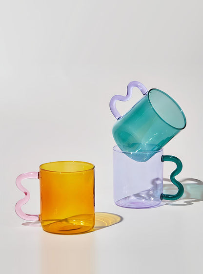 Bonbon Glass Cup - Amber With Pink Handle