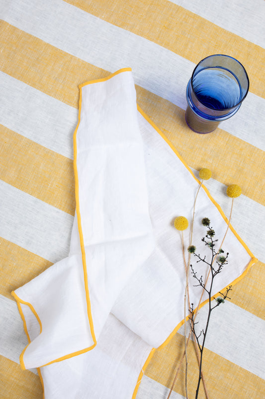 White with Beeswax Contrast Hem Napkin - Set of Four