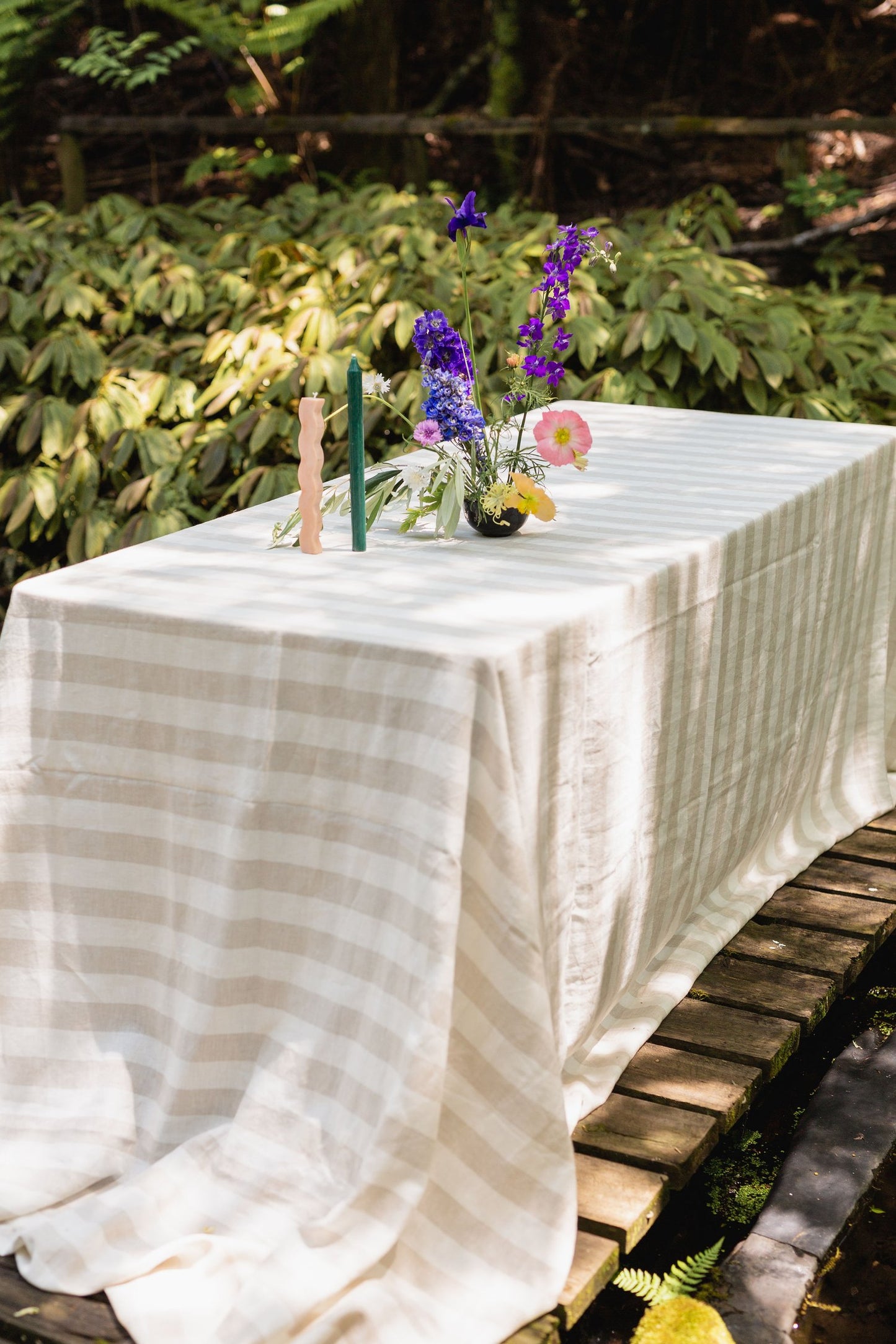 Sand & White Stripe Rectangle Tablecloth