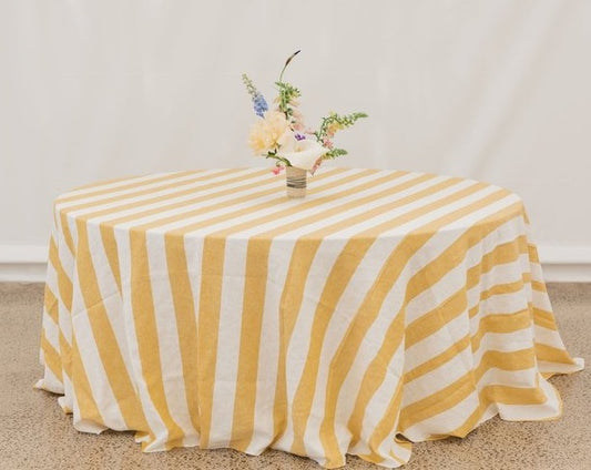 Beeswax & White Stripe Round Tablecloth