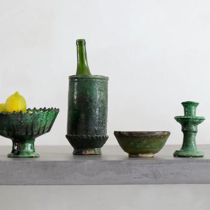 Moroccan Green Zig Zag Pedestal Bowl - Medium