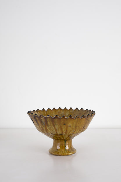 Moroccan Mustard Zig Zag Pedestal Bowl - Medium