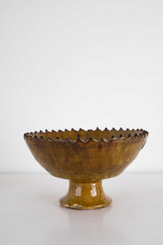 Moroccan Mustard Zig Zag Pedestal Bowl - Large
